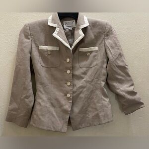 Petite Sophisticate Beige Blazer with White Trim